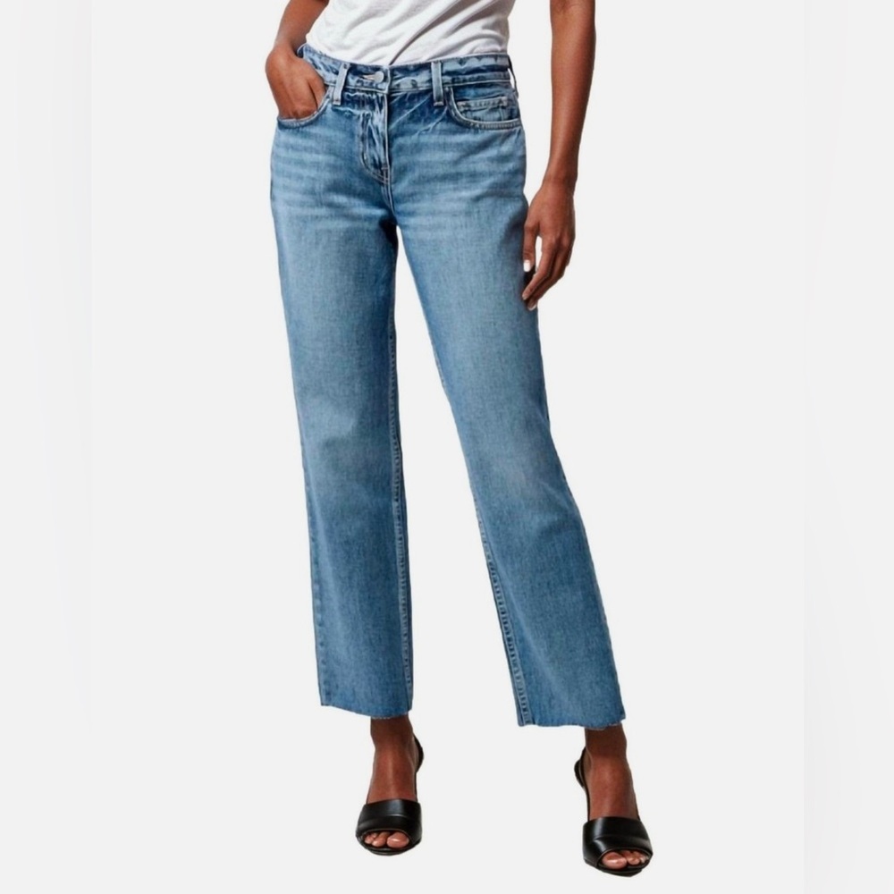 L'AGENCE Milana Westwood Blue Raw Hem Straight Leg Low Rise Stovepipe Jeans 28